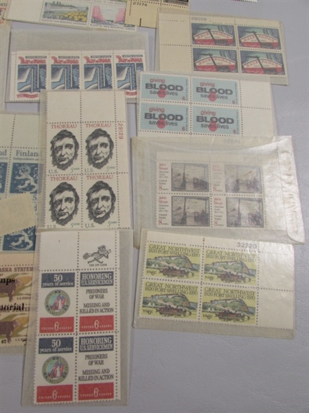 VINTAGE COLLECTORS POSTAGE STAMP BLOCKS MOST IN GLASSINE ENVELOPES