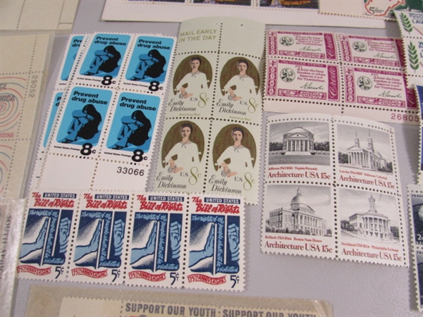 VINTAGE COLLECTORS POSTAGE STAMP BLOCKS MOST IN GLASSINE ENVELOPES