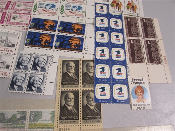 VINTAGE COLLECTORS POSTAGE STAMP BLOCKS MOST IN GLASSINE ENVELOPES