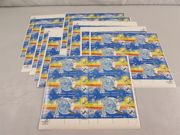 11 SHEETS OF 18 CENT GUMMED POSTAGE STAMPS - SPACE EXPLORATION