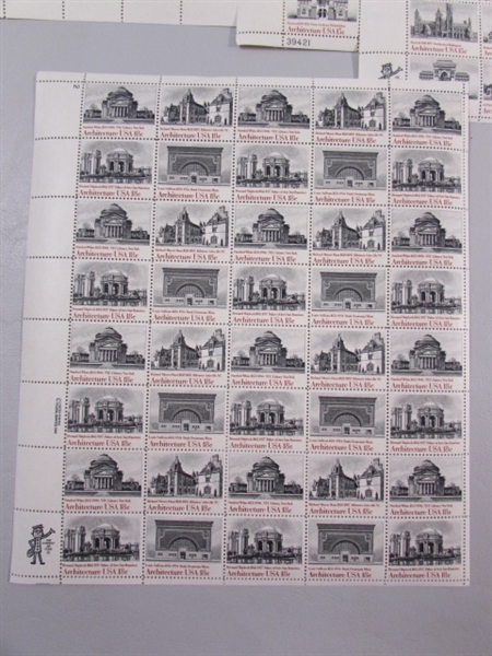 6 SHEETS OF 15 & 18 CENT ARCHITECTURE GUMMED POSTAGE STAMPS