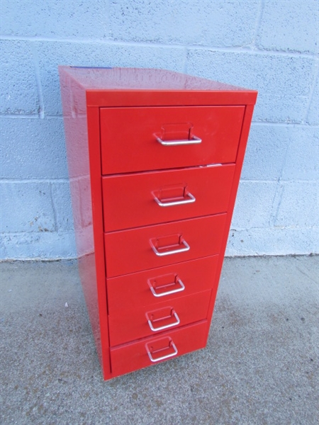 6-DRAWER METAL IKEA HELMER RED ORGANIZER W/WHEELS #1