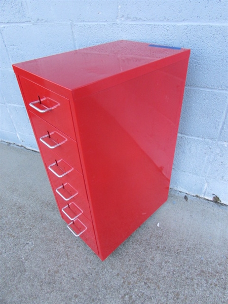 6-DRAWER METAL IKEA HELMER RED ORGANIZER W/WHEELS #2