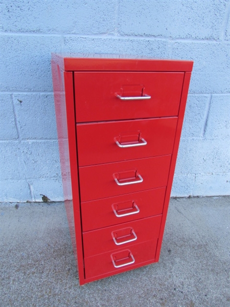 6-DRAWER METAL IKEA HELMER RED ORGANIZER W/WHEELS #3