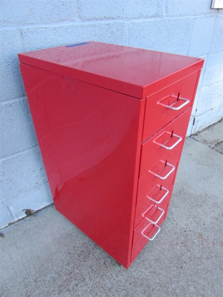 6-DRAWER METAL IKEA HELMER RED ORGANIZER W/WHEELS #3