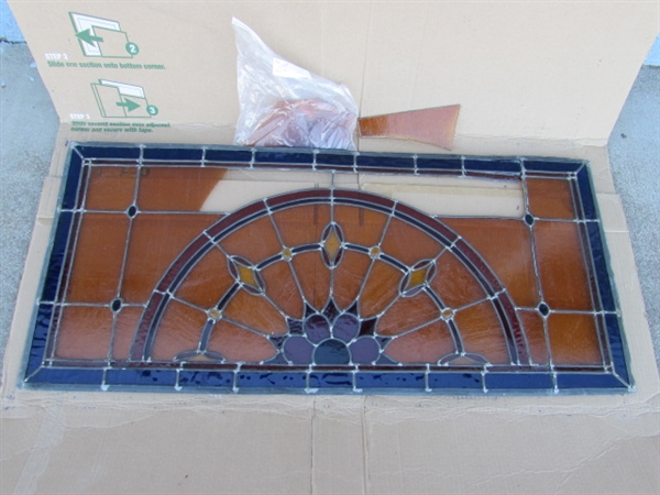 LEADED STAINED GLASS PANEL - NEEDS REPAIR