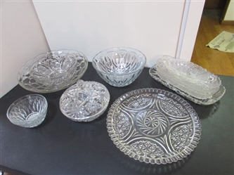 VINTAGE & MODERN PRESSED GLASS SERVING PIECES