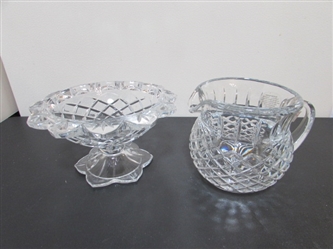 LEAD CRYSTAL PEDESTAL DISH & SMALL PITCHER