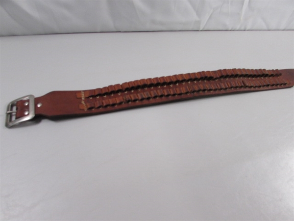 VINTAGE LEATHER AMMO BELT & 2 LEATHER BELTS W/BUCKLES