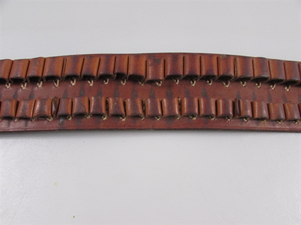 VINTAGE LEATHER AMMO BELT & 2 LEATHER BELTS W/BUCKLES