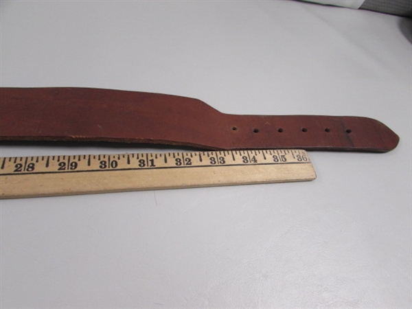 VINTAGE LEATHER AMMO BELT & 2 LEATHER BELTS W/BUCKLES
