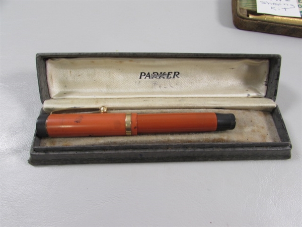 VINTAGE FOUNTAIN PEN, WWI ARMY ISSUE SHAVING KIT & WHISKEY PUZZLE