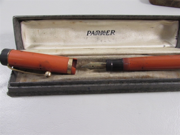 VINTAGE FOUNTAIN PEN, WWI ARMY ISSUE SHAVING KIT & WHISKEY PUZZLE