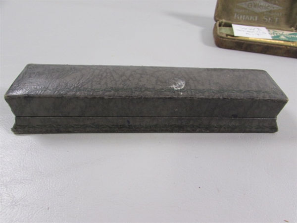 VINTAGE FOUNTAIN PEN, WWI ARMY ISSUE SHAVING KIT & WHISKEY PUZZLE