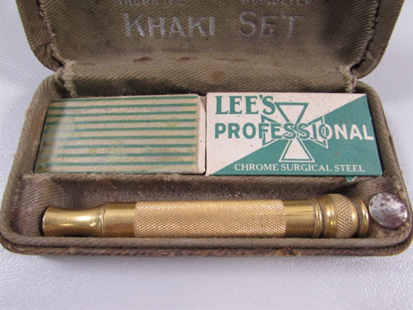 VINTAGE FOUNTAIN PEN, WWI ARMY ISSUE SHAVING KIT & WHISKEY PUZZLE