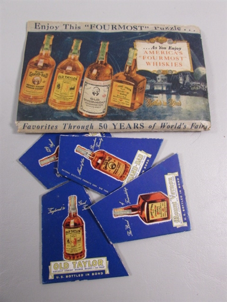 VINTAGE FOUNTAIN PEN, WWI ARMY ISSUE SHAVING KIT & WHISKEY PUZZLE