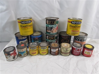 ASSORTED PARTIAL CANS OF PAINT, STAINS & MORE