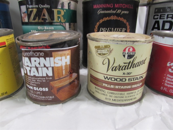 ASSORTED PARTIAL CANS OF PAINT, STAINS & MORE