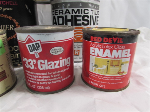 ASSORTED PARTIAL CANS OF PAINT, STAINS & MORE