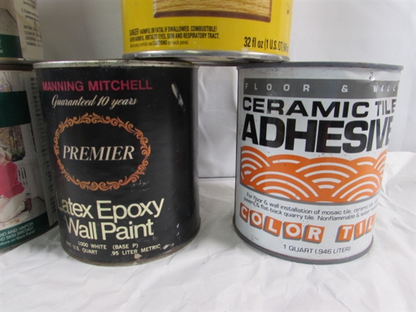 ASSORTED PARTIAL CANS OF PAINT, STAINS & MORE