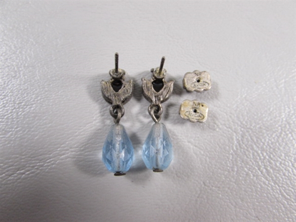 VINTAGE AVON SILVERTONE & BLUE RHINESTONE NECKLACE & EARRING SET