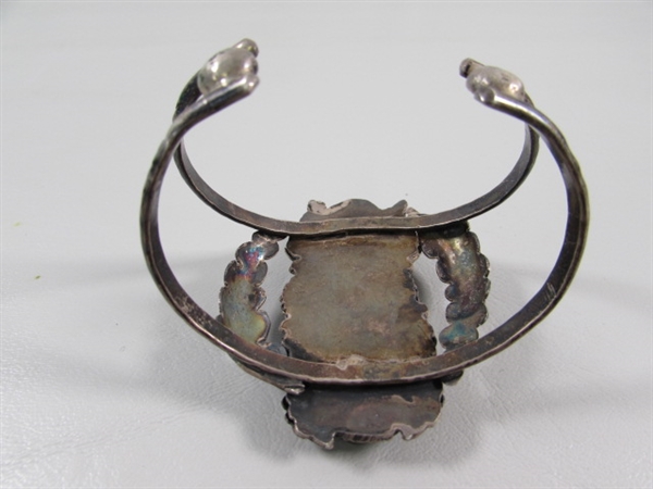 VINTAGE NAVAJO STERLING SILVER CUFF BRACELET WITH LARGE TURQUOISE STONES
