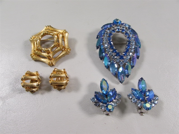 2 VINTAGE BROOCHES W/MATCHING CLIP-ON STYLE EARRINGS