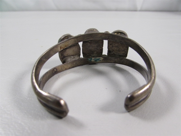 ANTIQUE CHILD'S STERLING SILVER NAVAJO CUFF BRACELET WITH TURQUOISE STONES
