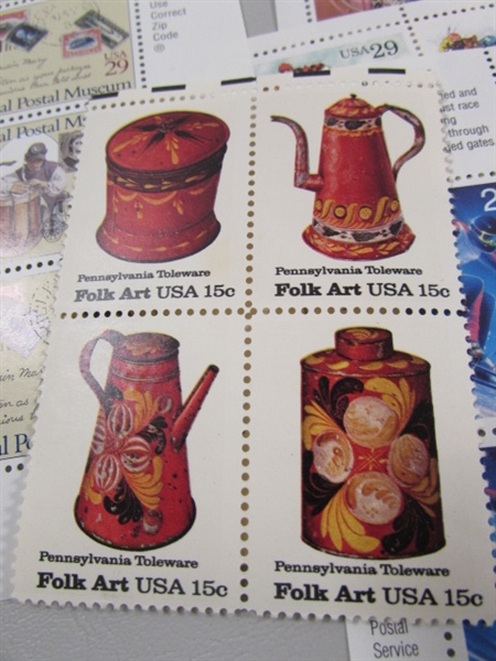 LARGE COLLECTION OF UNUSED US POSTAGE STAMP BLOCKS & SOME SINGLES - MNH