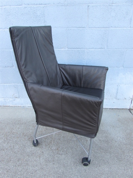 MONTIS CHARLY CHAIR LEATHER & CHROME ARMCHAIR WITH CASTORS