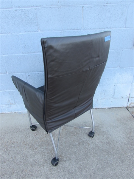 MONTIS CHARLY CHAIR LEATHER & CHROME ARMCHAIR WITH CASTORS