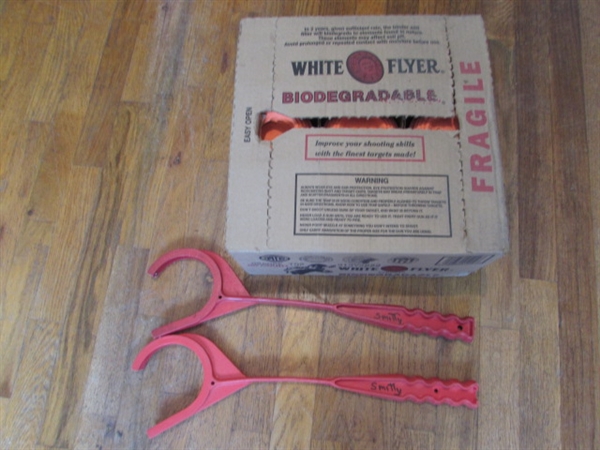 CASE OF WHITE FLYER TARGETS AND 2 TARGET THROWERS