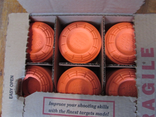 CASE OF WHITE FLYER TARGETS AND 2 TARGET THROWERS