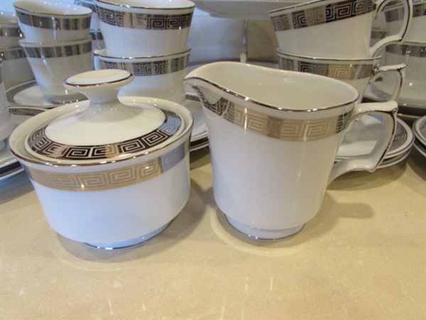 HARMONY HOUSE ROMAIC FINE CHINA - TEA CUPS, SAUCERS, SUGAR, CREAMER, ETC - 43 PIECES