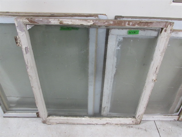 5 VINTAGE SINGLE PANE WOOD FRAME WINDOWS