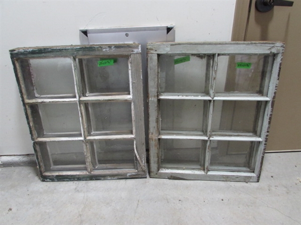 4 VINTAGE 6-PANE WOOD FRAME WINDOWS