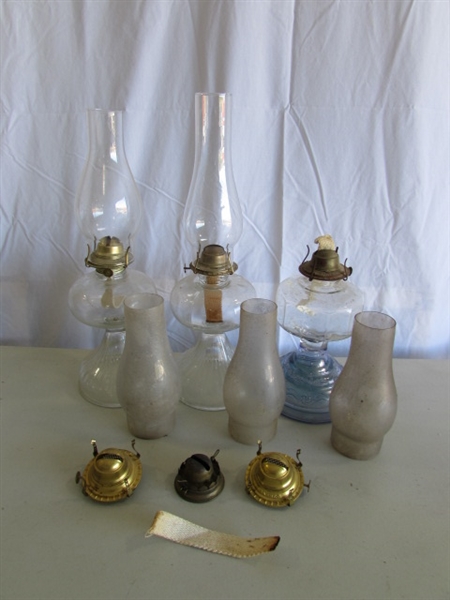 VINTAGE HURRICANE LANTERNS W/EXTRA CHIMNEYS & MANTLES