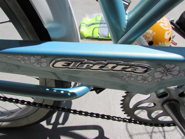 LT BLUE LADIES 3-SPEED ELECTRA CRUISER 26 BICYCLE W/HELMET, VEST & LOCK
