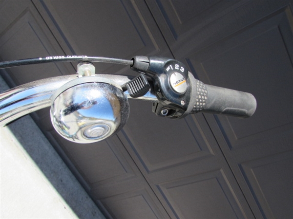 LT BLUE LADIES 3-SPEED ELECTRA CRUISER 26 BICYCLE W/HELMET, VEST & LOCK