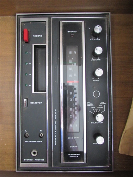 VINTAGE SEARS CONSOLE STEREO SYSTEM - RECORD PLAYER, 8-TRACK, RADIO