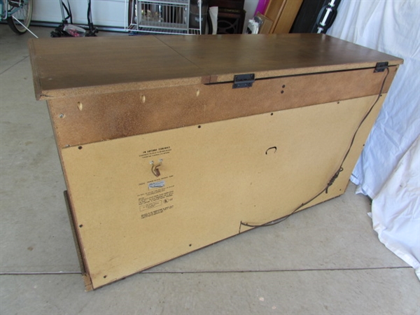 VINTAGE SEARS CONSOLE STEREO SYSTEM - RECORD PLAYER, 8-TRACK, RADIO