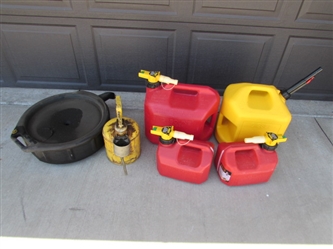 FUEL CANS, OIL PAN & OIL CAN