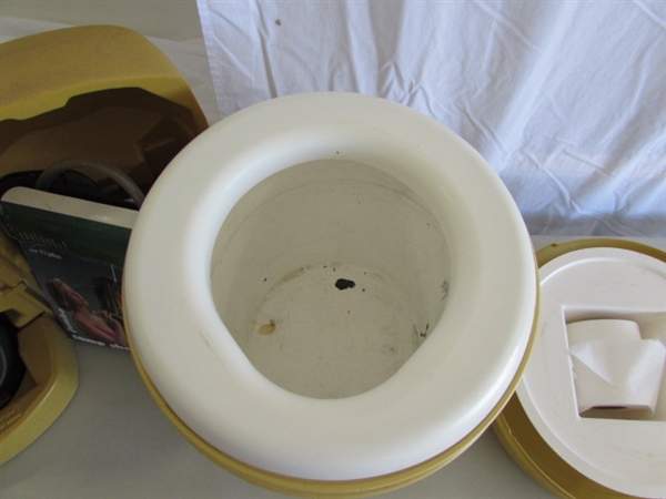 COLEMAN LANTERN, PORTA-POTTY & CAMP SHOWER