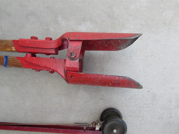 LONG HANDLED YARD TOOLS - RAKE, PITCHFORK, POST HOLE DIGGER & MORE