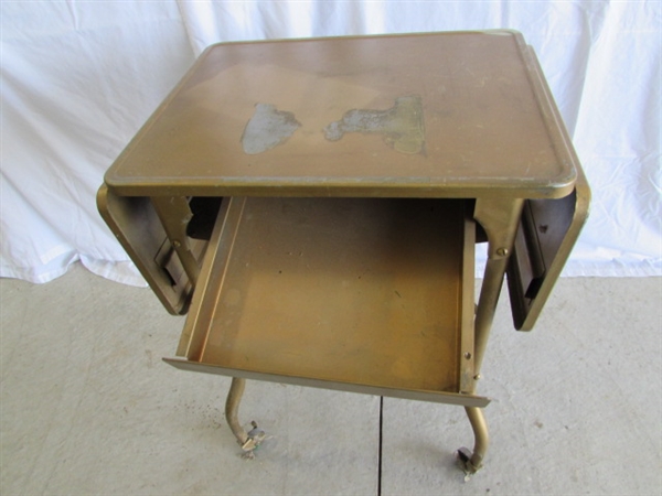 VINTAGE TYPEWRITER CART, TYPEWRITER & 2 DESK CHAIRS