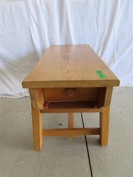 SOLID WOOD WEAVERS BENCH WITH STORAGE DRAWER