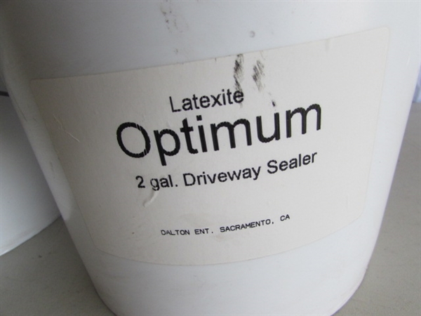 SPRAY STAIN (PARTIALLY FULL) & 2 2-GALLON CONTAINERS OF DRIVEWAY SEALER