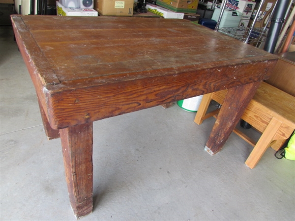 HEAVY DUTY BUTCHER BLOCK STYLE TABLE