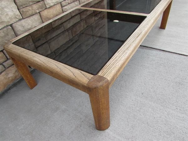 OAK & SMOKED GLASS COFFEE TABLE