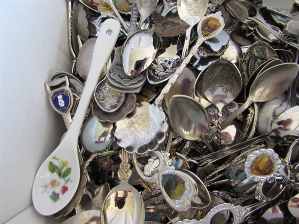LARGE COLLECTION OF SOUVENIR SPOONS FROM ALL OVER THE WORLD